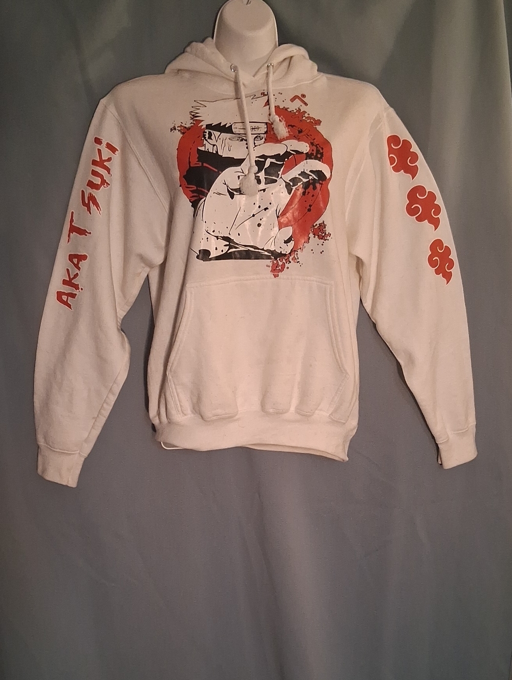 White Graphic Hoodie Sweater with Red Anime Motif